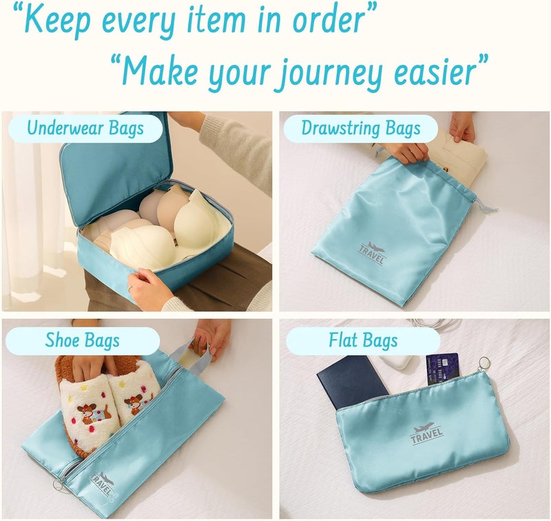 YEEYAA 8 Set Packing Cubes for Travel Suitcase Organizer Bags Luggage Packing Cubes Set Travel Essentials Accessories Gifts for Women Blue - Image 3